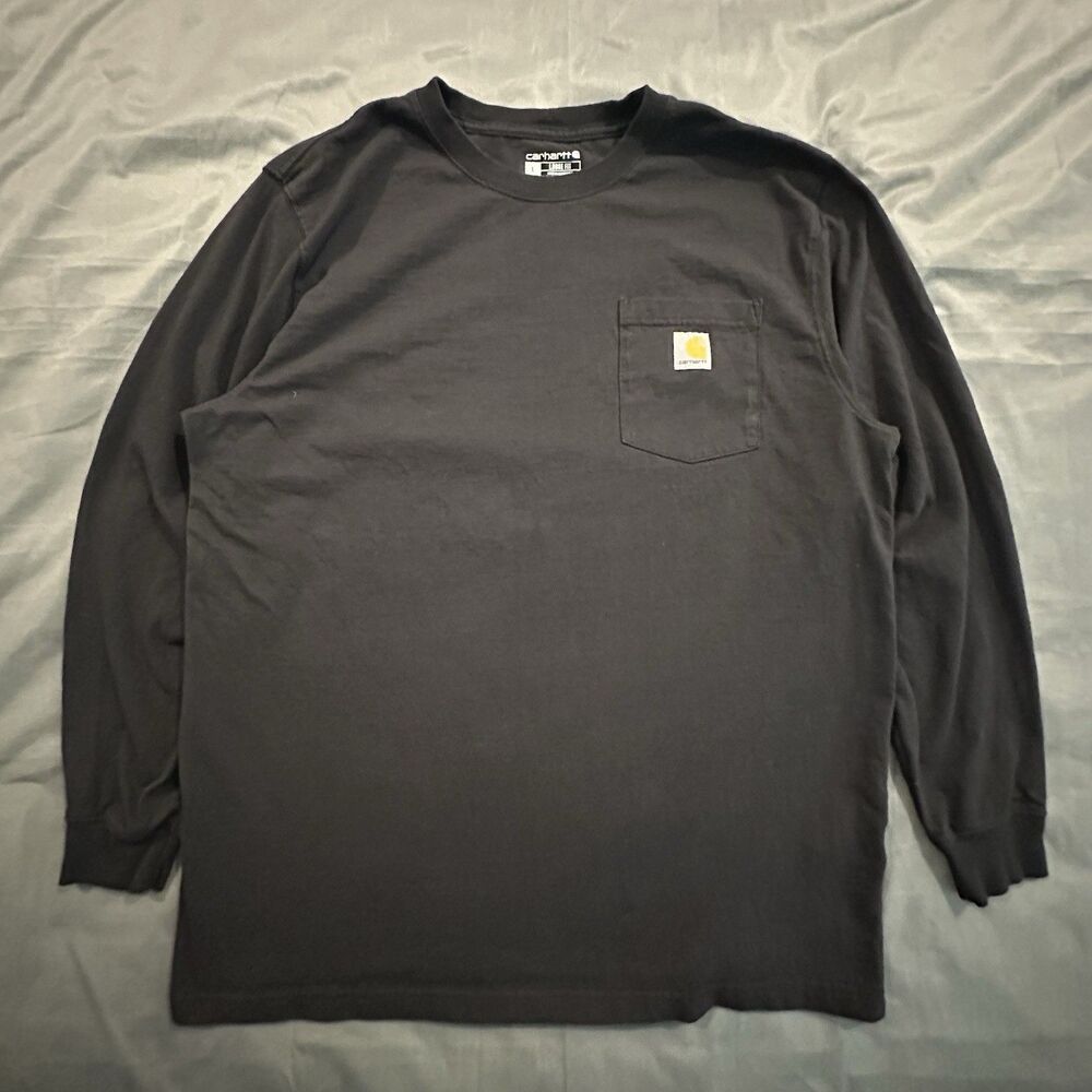 Carhartt Pocket Shirt Long Sleeve Black Crew Neck Mens L Loose Work Utility